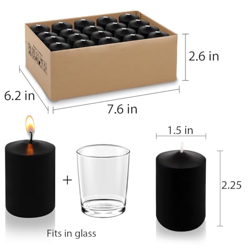 Unscented Black Votive Candles, 20 Packs 1.5 Inch Diameter Wax Candles for Halloween Wedding, Party & Home (15 Hour), 1.5" D x 2.25" H - color: Black