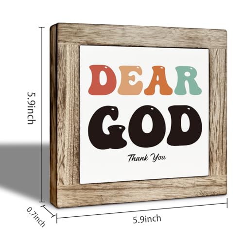 Christian Wooden Desk Decor Wooden Box Sign, Dear God Thank You, Colorful Farmhouse Tabletop Desk Sign, Inspirational Religious Gift for Home Office Decor 5.9x5.9 Inches - color: color09