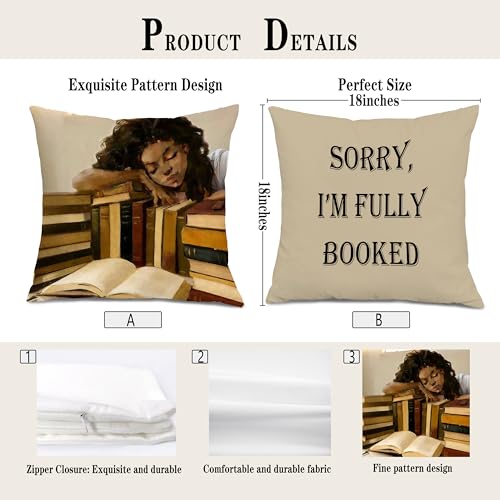 Vintage Black Girl Reading Throw Pillow Covers 18x18, Book Lover Gifts, African American Women Bookish Decorative Pillow Covers for Reading Nook Corner Home Bedroom, Set of 2 - color: Colour -K