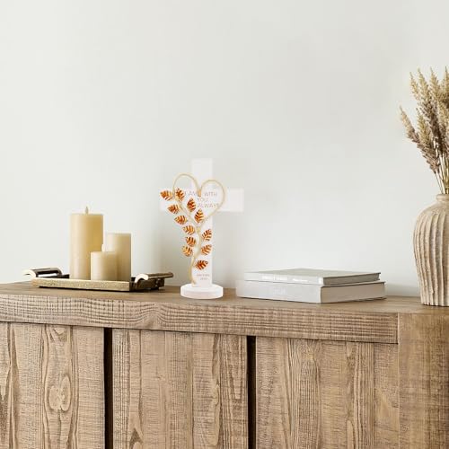Wooden Cross Wall White With Solid Wood Iron Copper Gole Leaf Heart Shaped - color: White