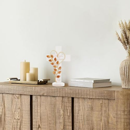 Wooden Cross Wall White With Solid Wood Iron Copper Gole Leaf Heart Shaped - color: White