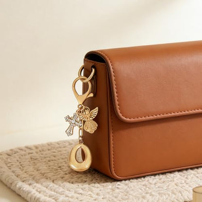 Snycler Bubble Initial Keychain Bag Charms for Women, A-Z Letter Keychain - color: Gold - Angel & Cross Initial