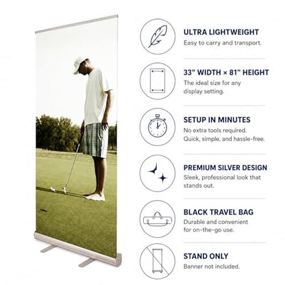 Retractable Banner Stand 33.5" x 80", Aluminum Roll Up Display with Carry Bag, Portable Banner Stand for Trade Shows, Exhibitions, Business Events and Presentations, Stand Only - size: 33 ½" x 80 inch (Stand Only)