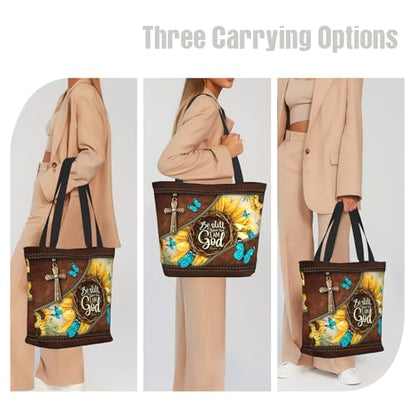 Bible Tote Bags for Women Christian Tote Bag Religious Church Bags for Women Organizer Christian Gift With Zipper - color: Be Still and Know That I Am God 1