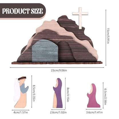 GLLBTPT Easter Decorations Empty Tomb Easter Scene and Cross,Handcrafted Wooden Easter Decorations Jesus for Home Tabletop Office (Scene C)