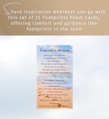 Footprints Poem Card - Inspirational Footprints in The Sand Card - Footprint Prayer Cards, Small Bible Bookmark Set of 25 Items