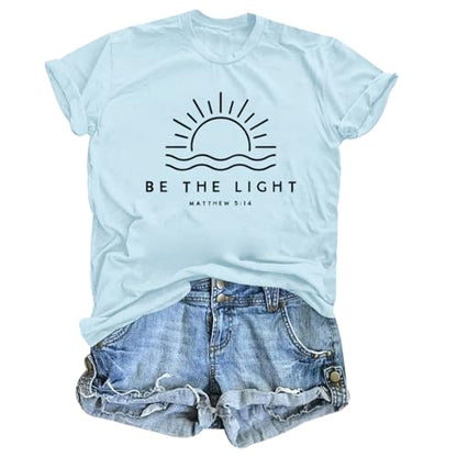 Sulayesh Christian Be The Light Shirts for Women Bible Verse Shirts Jesus Religious Faith Tshirts Inspirational Tees Tops - color: Light Blue, size: XX-Large