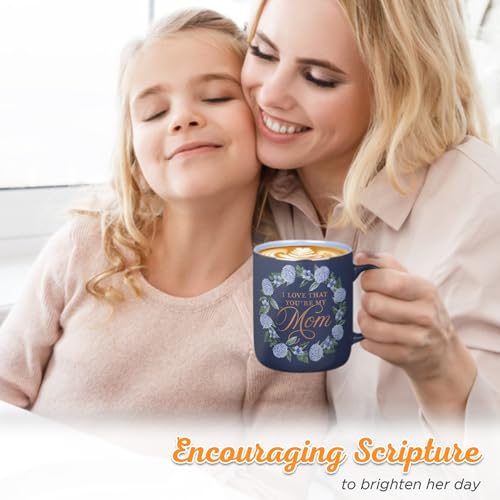 Christian Art Gifts Large Ceramic Coffee Scripture Mug for Mothers - color: Purple & Blue Floral/Love That You're My Mom