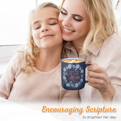 Christian Art Gifts Large Ceramic Coffee Scripture Mug for Mothers - color: Purple & Blue Floral/Love That You're My Mom