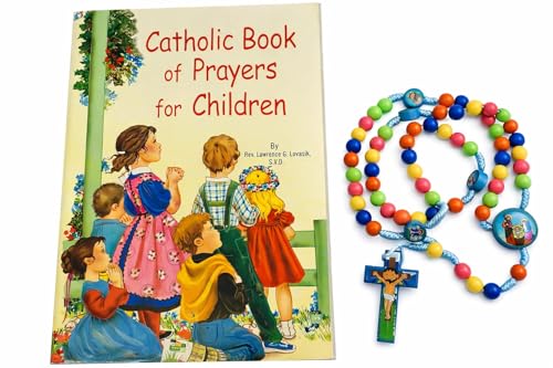 Westmon Works Baptism Set First Rosary and Catholic Book of Prayers for Children and Gift Bag