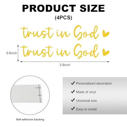 DXNQ 4PCS Trust in God Rearview Mirror Decals, Automotive Vinyl Rear View Mirror Decorative Stickers, Waterproof Trust in God Stickers for Car Truck Laptop, Car Accessories (Yellow) - color: Yellow, size: 4PCS