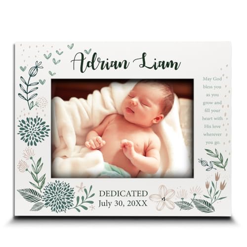 BELLA BUSTA-Personalize -Baptism, Dedication, Confirmation, First Communion Theme Picture Frame-Keepsake from Godparents, Friends, Family-UV Print Frame (Green and Taupe (5x7 Horizontal)) - color: Green and Taupe (5x7 Horizontal)