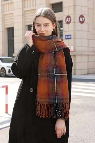 Wander Agio Women's Fashion Long Shawl Big Grid Winter Warm Lattice Large Scarf - color: Caramel 17