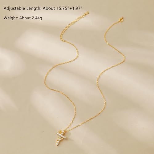 925 Sterling Silver Cross With Crown Necklace for Women 16+2 Inch - color: Gold 2