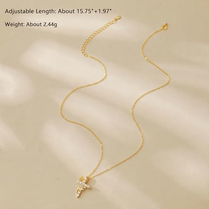 925 Sterling Silver Cross With Crown Necklace for Women 16+2 Inch - color: Gold 2