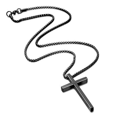 Ursteel Cross Necklace for Men, Silver Black Gold Stainless Steel Cross Pendant Necklace for Men, 16-30 Inches Box Chain - size: 16 inches, style: Black: Cross Pendant 1.2"*0.7"