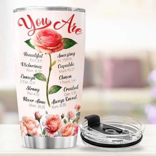 Christian Inspirational Gifts for Women with Bible Verses, Religious Floral Rose Design Stainless Steel 20oz Tumbler, Motivational Faith-Based Gift for Mom Sister Friend Birthday - color: Christian Faith 50