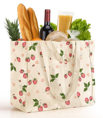 Miss Adola Cute Extra Large Canvas Grocery Tote Bag - color: Strawberry