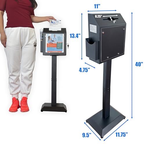 Floor Standing Metal Suggestion Box with Lock & Display Holder - color: Matte Black