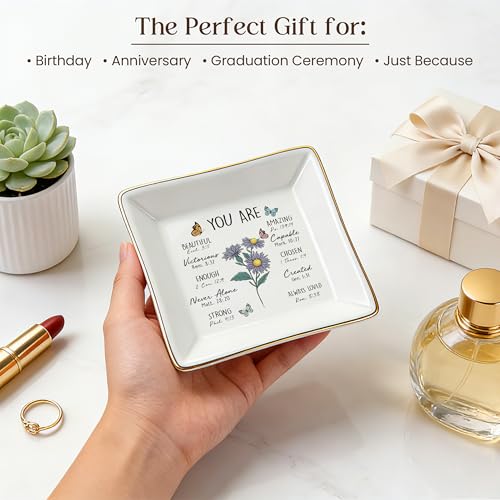 PUDDING CABIN Birthday Gifts for Women, Aster Scripture Jewelry Dish, Christian Gifts - style: Aster: Patience, Elegance, Afterthought(September Birth Flower)