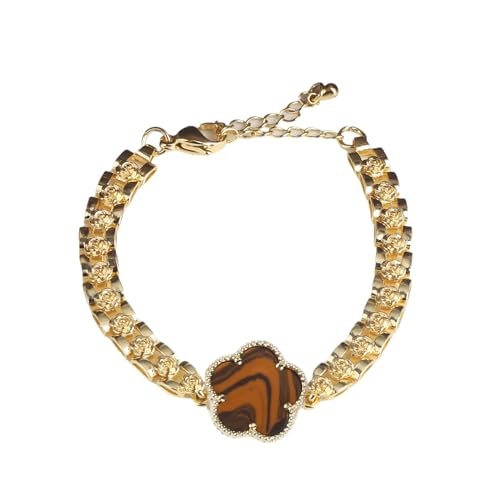 14K Yellow Gold Christian San Judas Bracelet For Women Men - Religious St Jude Bracelet, San Judas Tadeo Bracelet, Pulseras De San Judas Tadeo, Saint Jude Bracelets - color: Zircon Brown Flower Bracelet H
