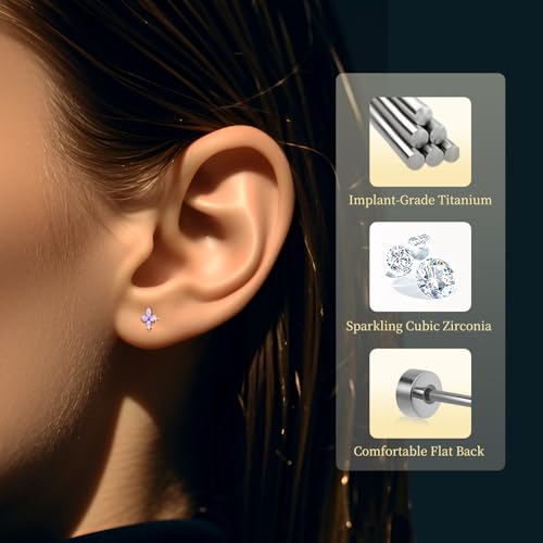 XUU Purple Stud Earrings 20G ASTM F136 Implant-Grade Titanium - color: purple lily
