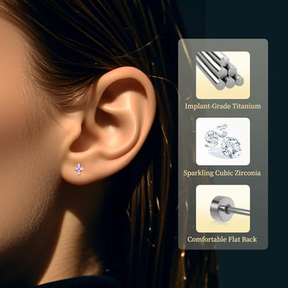 XUU Purple Stud Earrings 20G ASTM F136 Implant-Grade Titanium - color: purple lily