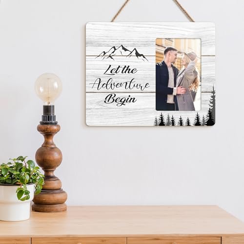 Engagement Picture Frame Gifts for Couples, Let The Adventure Begin Gift Wooden Picture Frames, 4x6 inch Photo - color: Green