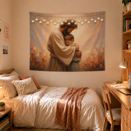 MOLYUB Christian Tapestry for Boys Room Bedroom Nursery 50x60 - color: Jesus Embracing a Boy