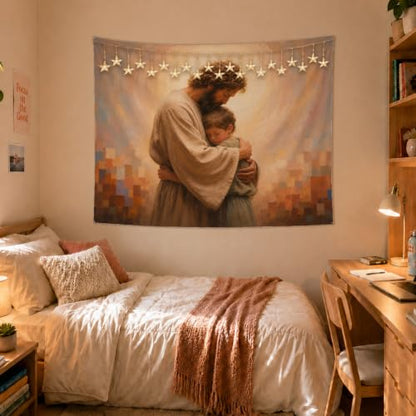 MOLYUB Christian Tapestry for Boys Room Bedroom Nursery 50x60 - color: Jesus Embracing a Boy