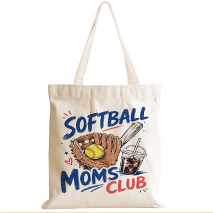 Baseball Soccer Softball Mama Canvas Tote Bag, Christian Tiger Duck Shoulder Bag - color: Softball Moms 534