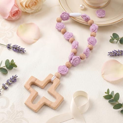 Cross Baptism Silicone Rosary, First Communion Rosary Collection for Christian Gifts, Soft Silicone Baptism Shower Party Decorations, Purple