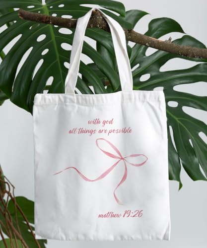Coquette Bow Bible Canvas Tote Bag for Women Teens Teen Girls, Pink Bow Girls Tote Bag, Coquette Gifts - color: Pink Bow Bible Verses