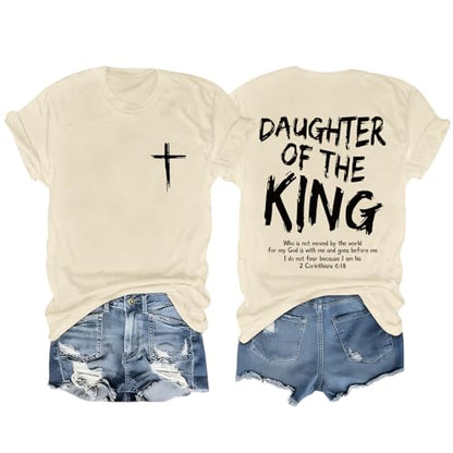 Daughter of The King Christian Shirts for Women Bible Verse Graphic Tees Shirt Jesus Inspirational Religious T-Shirt - color: Apricot, size: X-Large