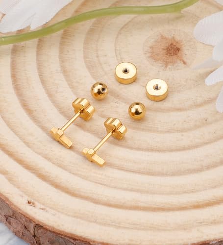 Enticera 14K Gold Stud Earrings for Women 20g Leaf Cross Bar Handmade Flat Back Earrings Hypoallergenic Nap Screw Back Cartilage Earrings Tragus Helix Piercing Jewelry - color: Gold Tone, style: Cross