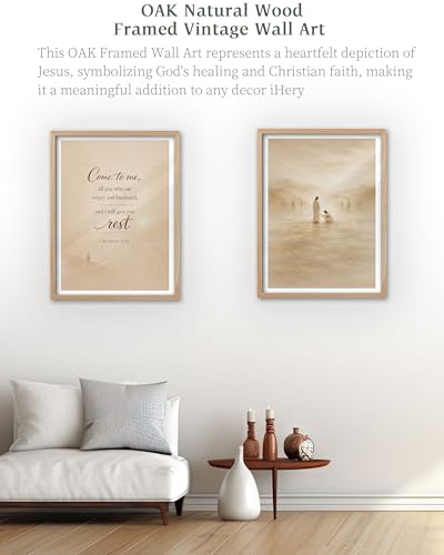 iHery 12x16in Matthew 11:28 Come to Me Framed Christian Wall Art - color: OAK Framed Come, size: 16"L x 12"W