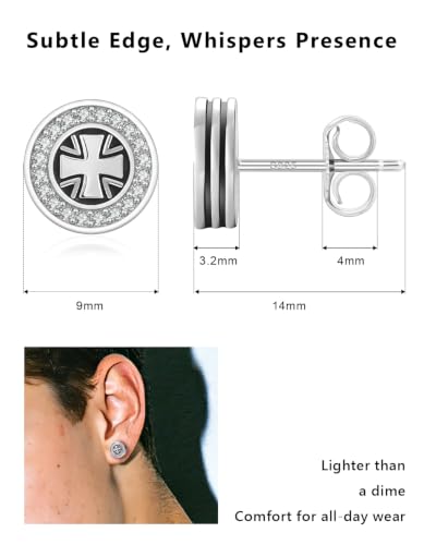 KRKC&CO Earrings for Men, Sterling Silver Earrings Studs, Hypoallergenic - color: Black E