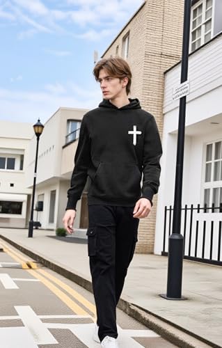 Christian Sweatshirts for Men Faith Christ Cross Pullover Hoodie - color: Black, size: Medium