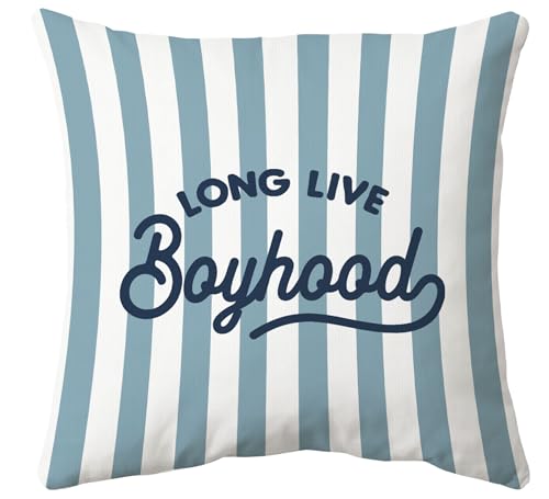 Voatok Boys Room Pillow Cover 18x18, Blue Striped Long Live Boyhood Decorative Throw Pillow Cover Pillowcases Decorations for Kids Boy Nursery Room Bedroom Playroom Sofa Bed Couch Decor - color: Long Live-1