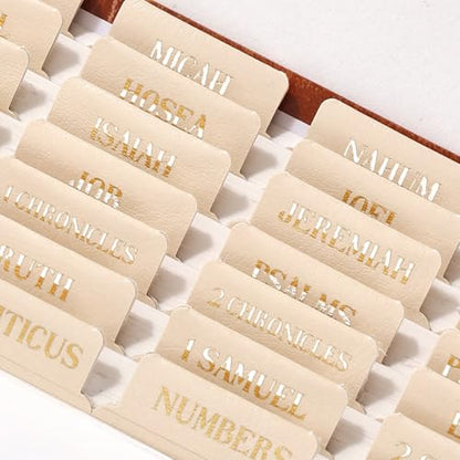 Leather Bible Tabs, Bible Tabs for Women and Men(Gold Foil Lettering) Large Print Stickers, Easy to Read and Apply, 66 Chapters & 14 Blank DIY Labels for Easy Navigation, Christian Accessories(Beige) - style: Leather Beige