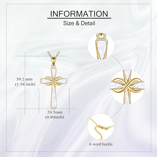 Infinity Cross Necklace S925 Sterling Silver Turquoise/Wooden/Opal/Abalone Cross Pendant Necklaces Christian Jewelry Gifts For Women - style: 18k Gold Plated Opal Cross