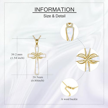 Infinity Cross Necklace S925 Sterling Silver Turquoise/Wooden/Opal/Abalone Cross Pendant Necklaces Christian Jewelry Gifts For Women - style: 18k Gold Plated Opal Cross