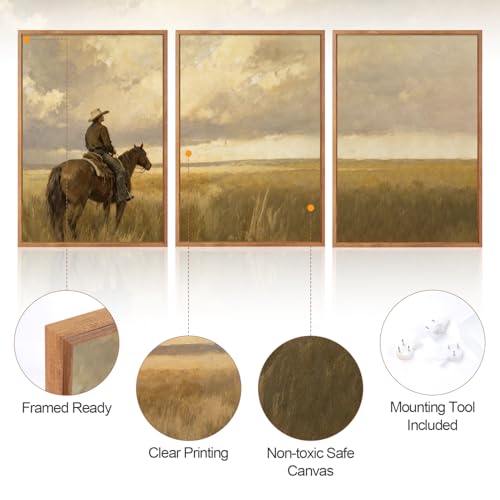 Aurlan 3 Pcs Western Cowboy Framed Wall Art 16x24 Inch - color: Western Cowboy, size: 16"x24"