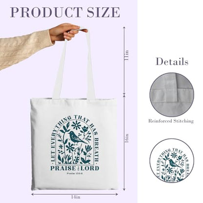 Chicimln Christian Goose Tote Bag, off to Praise the Lord Bible Verse Canvas Tote Bags - color: White 08
