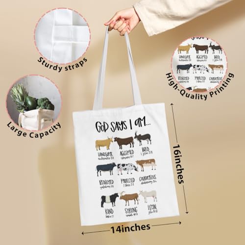 VICBOU Bible Verse Canvas Tote Bag, Inspirational Religious Christian Gifts for Women Men Canvas Tote Reusable Grocery Bags - color: Godsays08