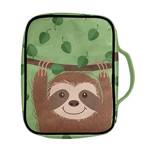 Coldinair Lovely Sloth Print Bible Cover for Women Teens Kids Boys Girls,Cute Carrying Book Case Church Bag Bible Protective with Handle and Zippered Pocket - color: Cartoon Sloth