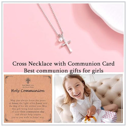 Cross Necklace for Girls Kids Christian Catholic Religious Gifts - color: Communion -Girls