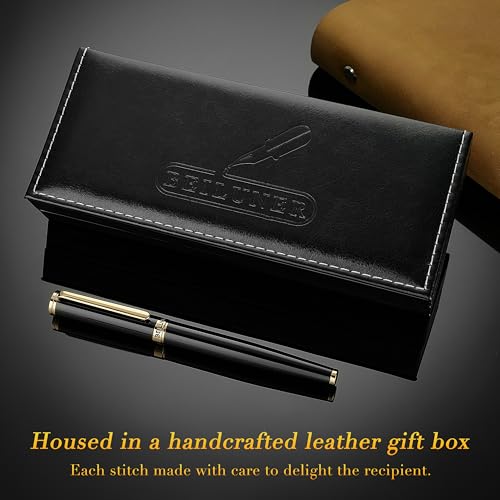 BEILUNER Black Fountain Pen,Stunning Luxury Pens with 24K Gold Accents, Gorgeous 24K Gilded Nib(Extra Fine), Fancy Pen Gift for Men&Women -Ink Converter-Elegant, Reliable,Christmas Presents, Nice Pen - color: Black&Gold, style: Extra Fine Nib