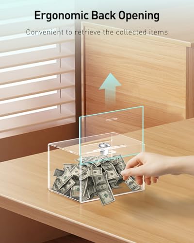 Uniclife 6.3"x 4.6" x 4"Clear Thickened Acrylic Donation Box with Slot Lock