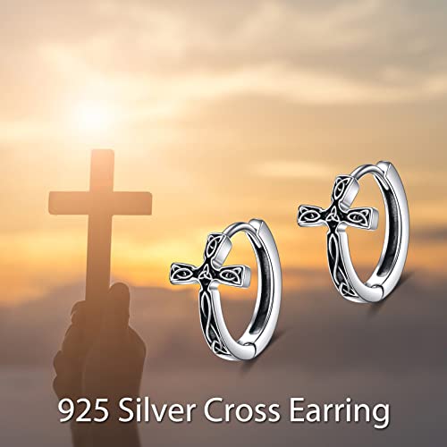 AOBOCO Black Hoops Earrings for Men Sterling Silver Viking Celtic Cross Heart Skull Round Triangle Hoop Earrings Birthday Father Day Christmas Jewelry Gifts for Men Women Friends - style: Celtic Cross Hoop